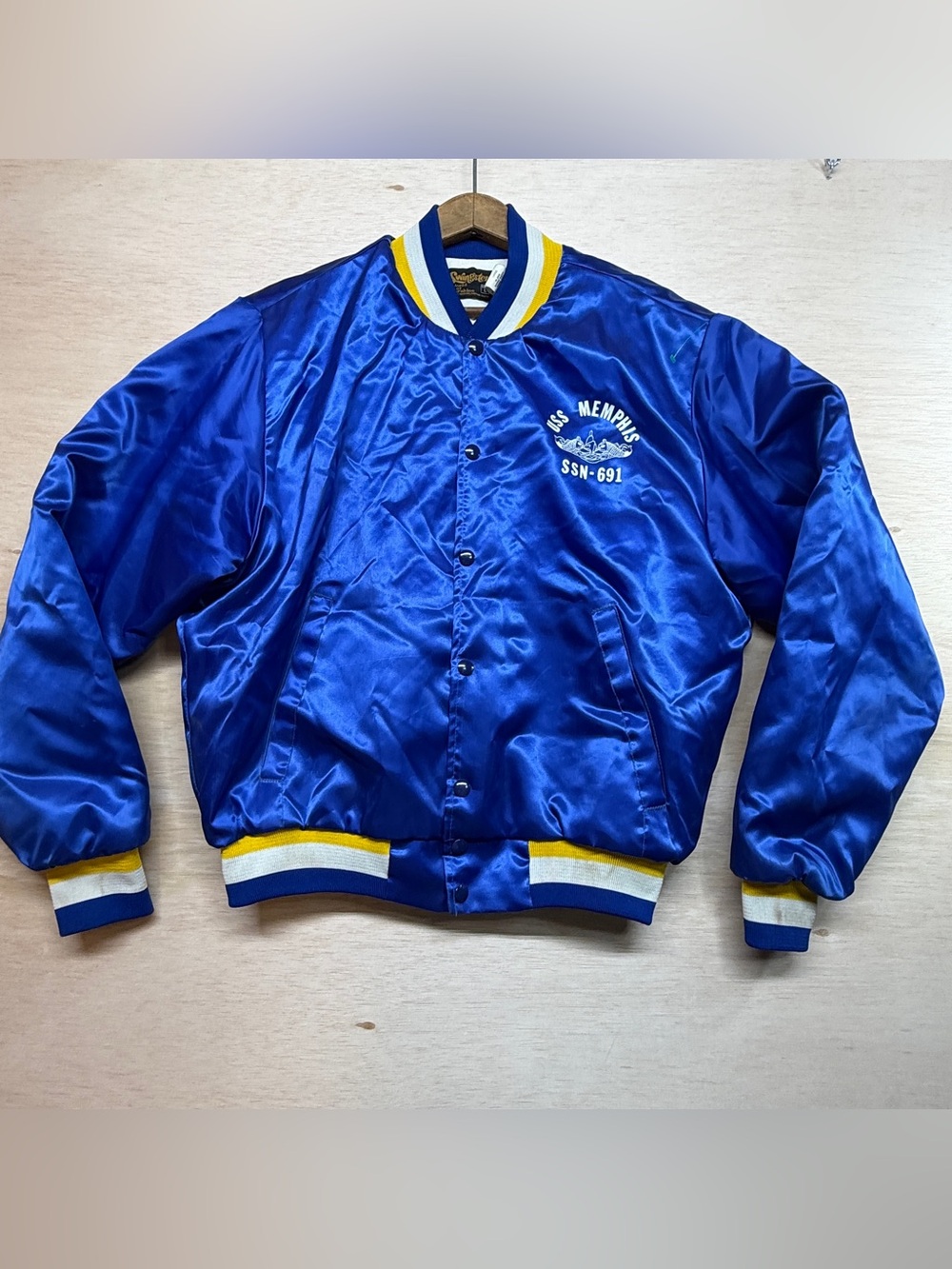 Vintage 1980s Swingster USS Memphis (SSN-691) Satin Bomber Jacket
Features the